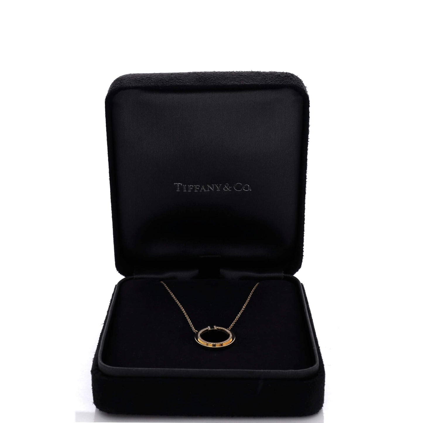 ティファニー Tサークルペンダントネックレス 18Kイエローゴールド オニキス＆ダイヤモンド ラージ