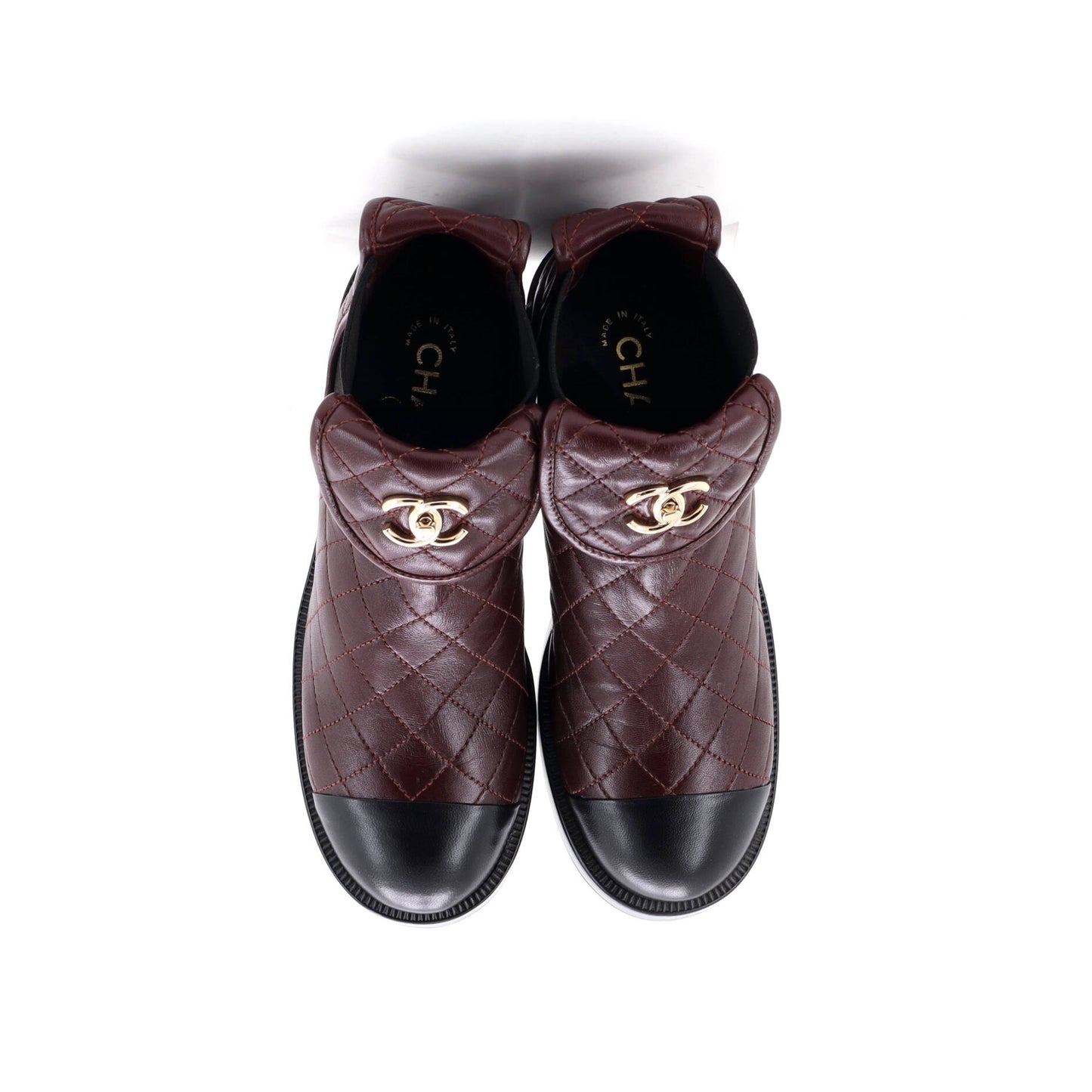 シャネル レディース CCターンロック キャップトゥ アンクルブーツ キルティングレザー