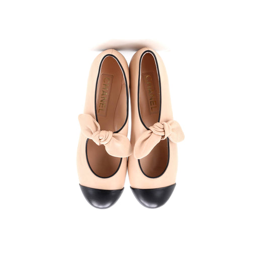 シャネル レディース ボウ キャップトゥ メリージェーン フラットシューズ レザー