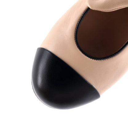 シャネル レディース ボウ キャップトゥ メリージェーン フラットシューズ レザー