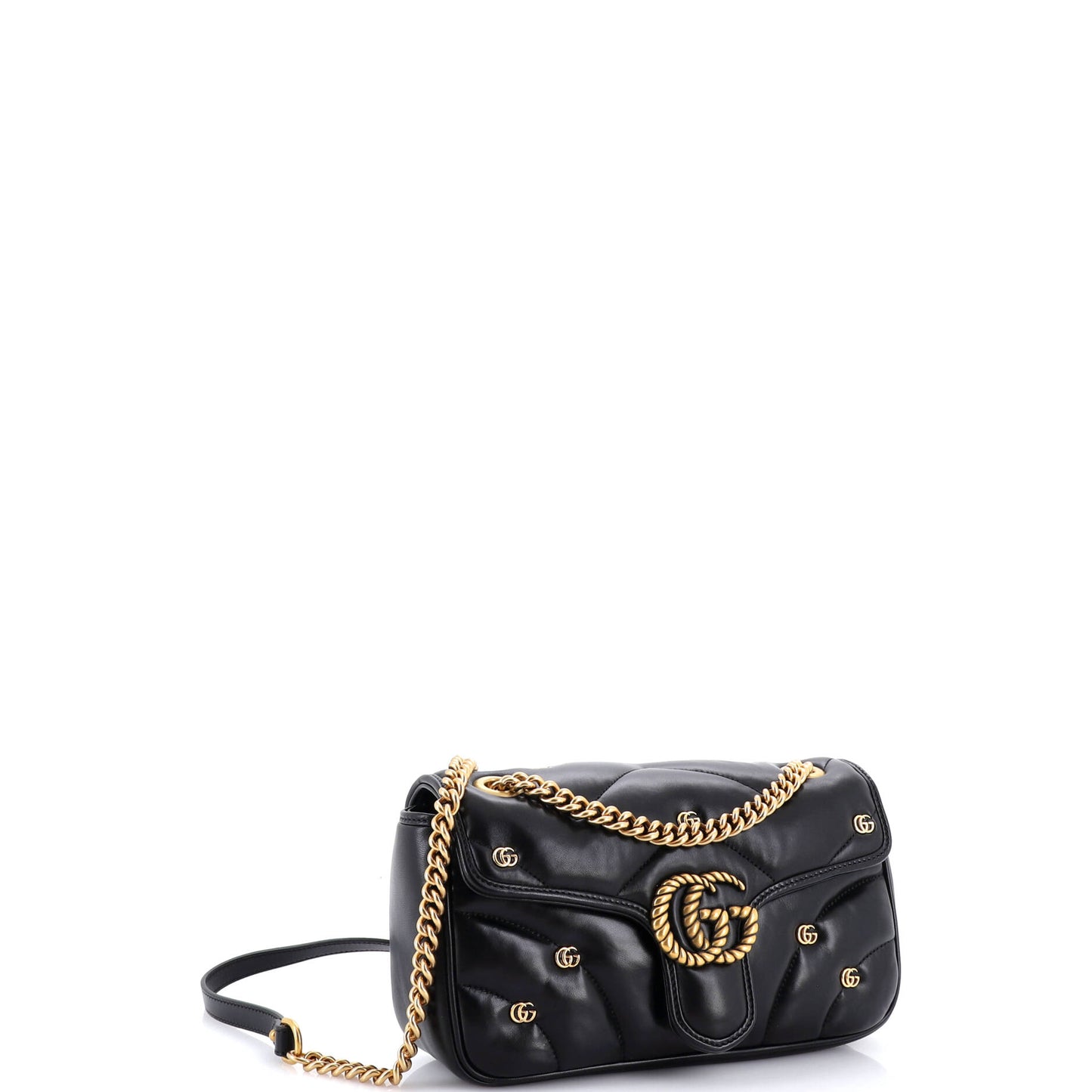 グッチ GGマーモント フラップバッグ スタッズ付き マトラッセレザー スモール