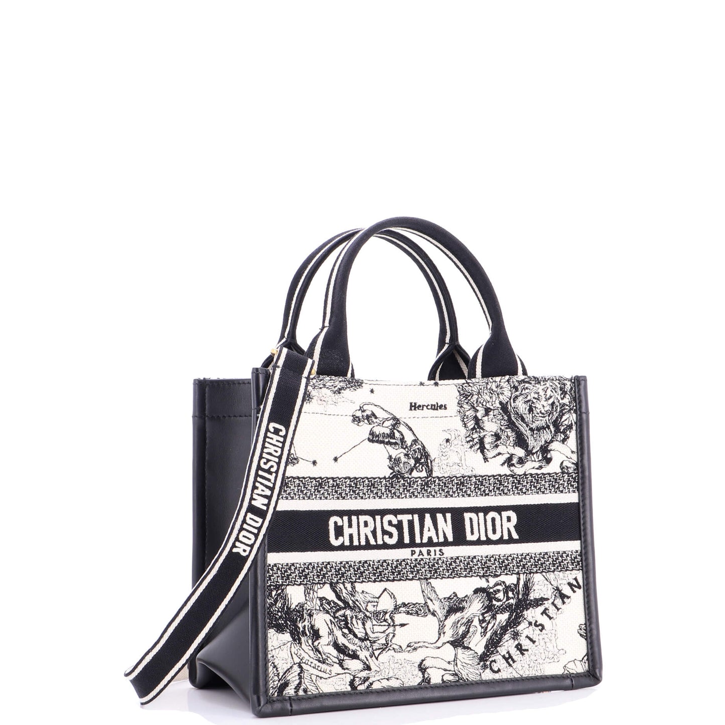 クリスチャン・ディオール ブックトート ストラップ付き 刺繍入りキャンバス スモール