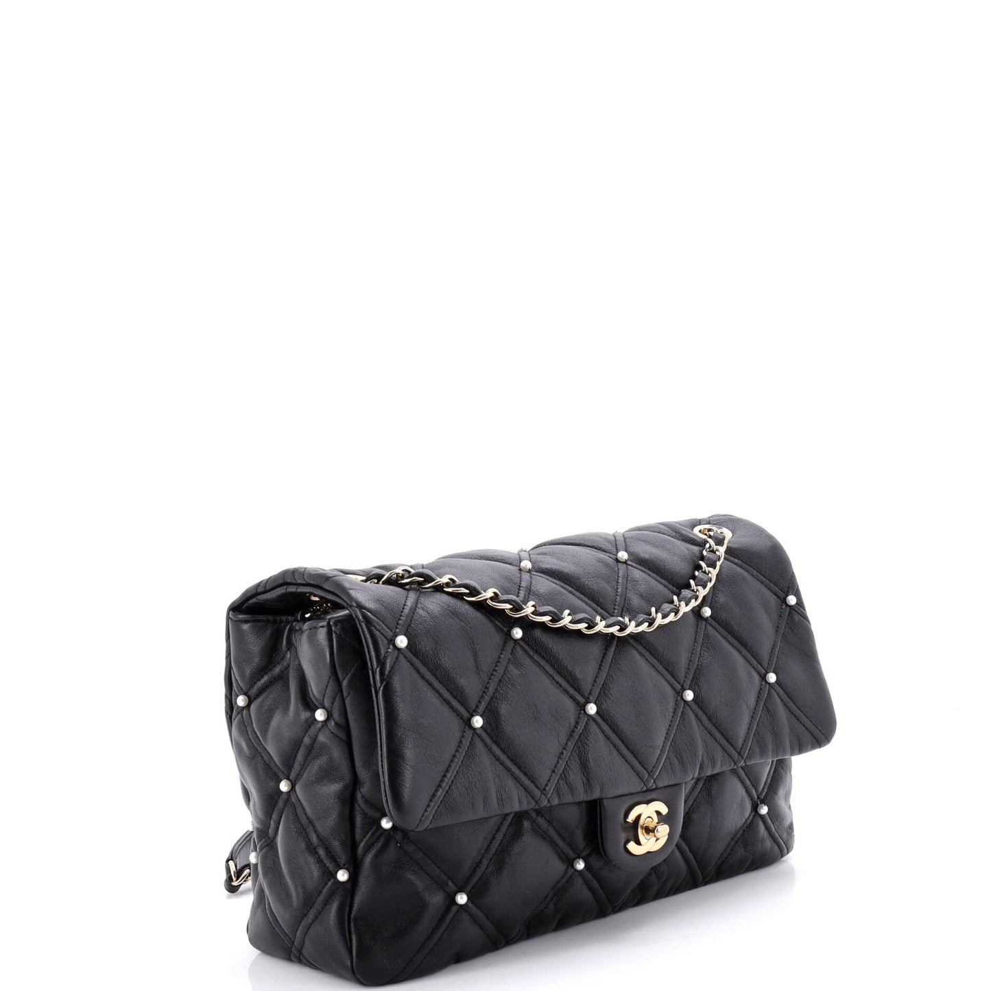 シャネル CCフラップバッグ パールスタッズ キルティング ラムスキン ミディアム