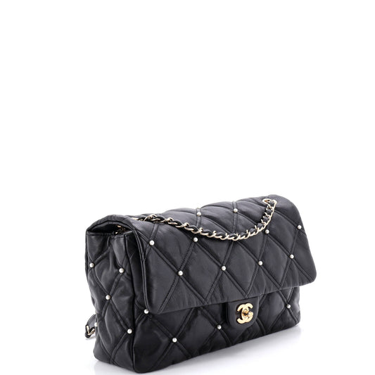 シャネル CCフラップバッグ パールスタッズ キルティング ラムスキン ミディアム