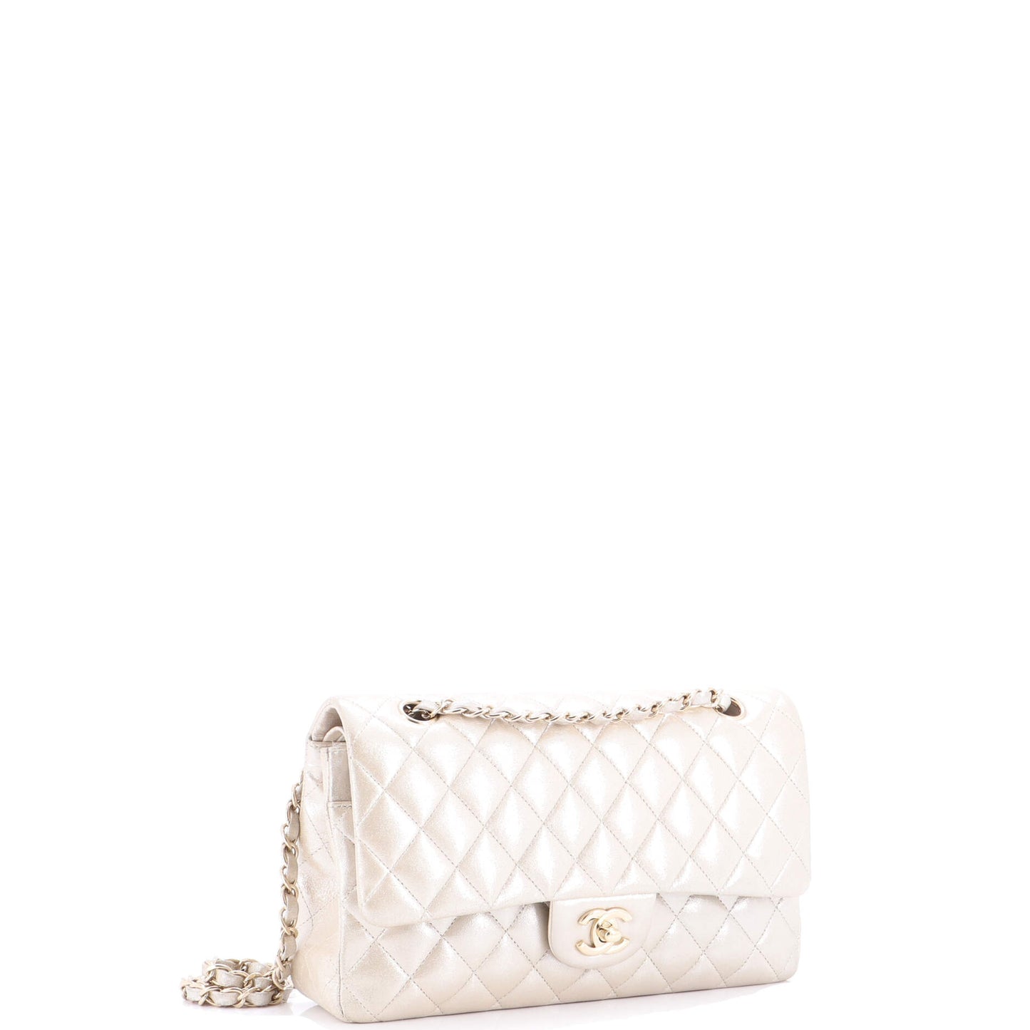 シャネル クラシック ダブルフラップバッグ キルティング メタリック ラムスキン ミディアム