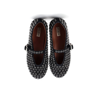 Alaia レディース バックル バレリーナ フラット シューズ スエード クリスタル付き