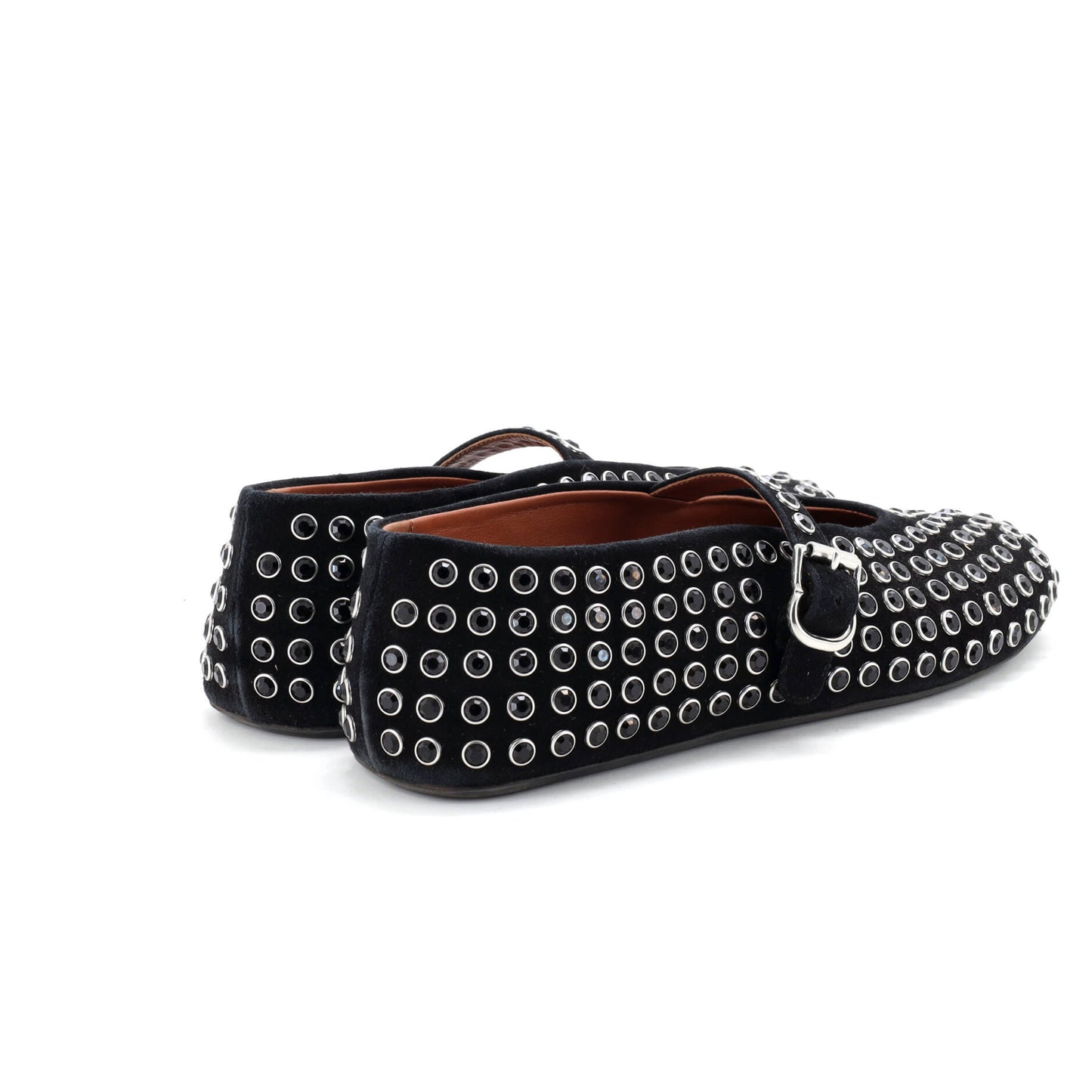 Alaia レディース バックル バレリーナ フラット シューズ スエード クリスタル付き