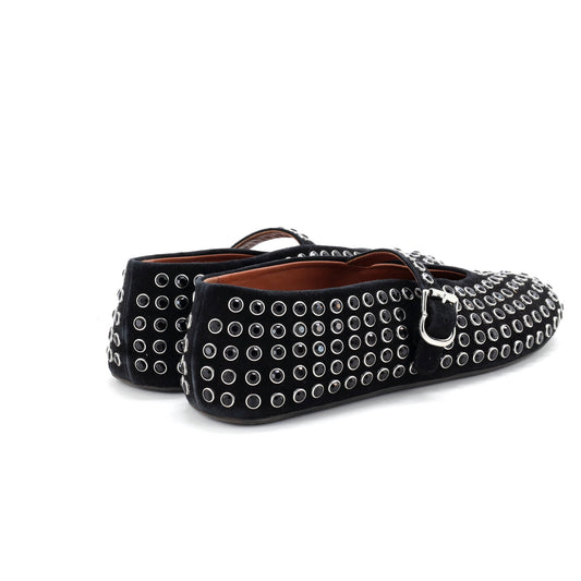 Alaia レディース バックル バレリーナ フラット シューズ スエード クリスタル付き