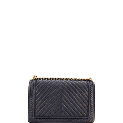 シャネル ブレイデッド ボーイ フラップバッグ パティーヌ加工 シェブロン キャビア ニューミディアム