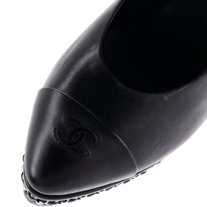 シャネル レディース CCキャップトゥ チェーンアラウンドパンプス レザー