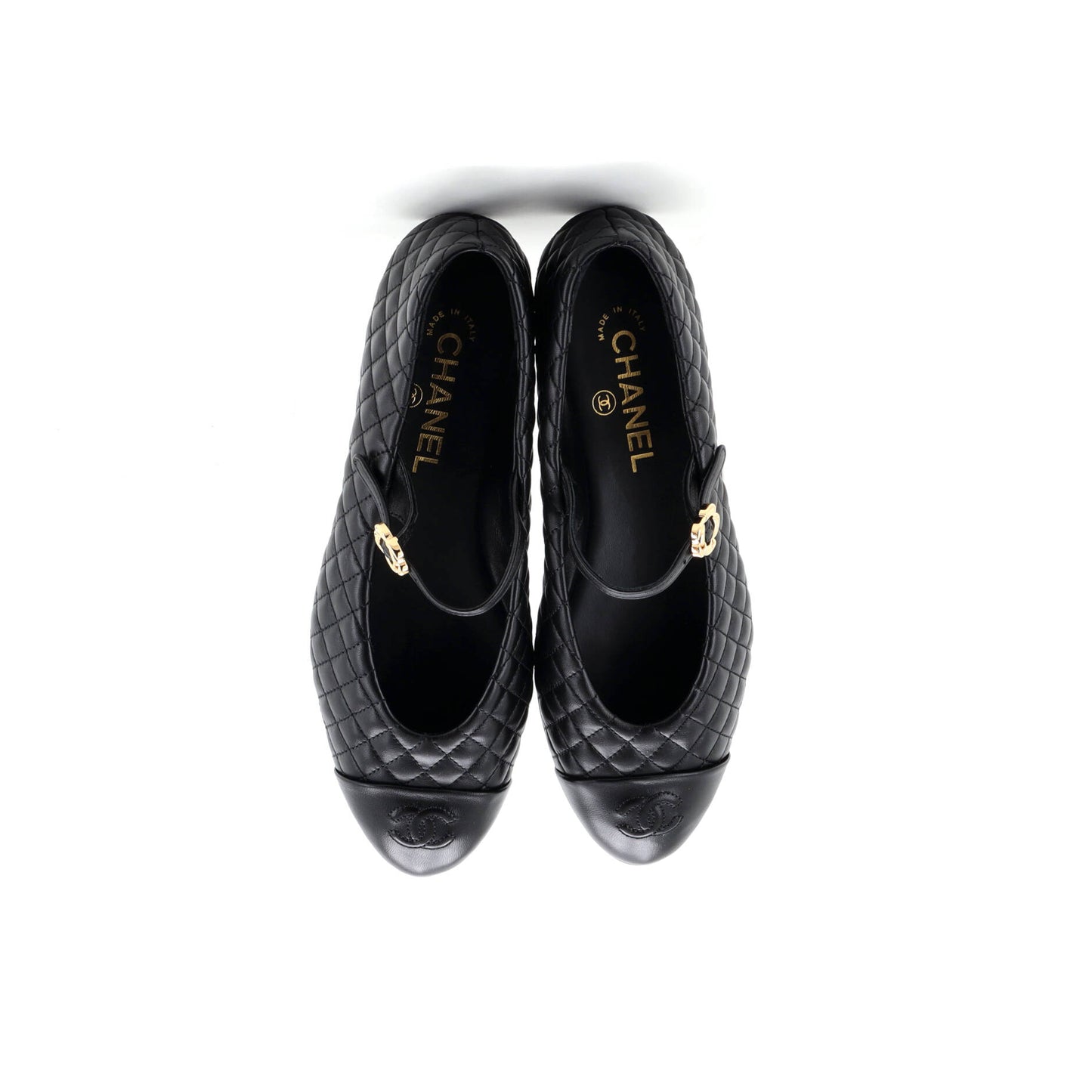 シャネル レディース フラワー キャップトゥ メリージェーン フラットシューズ キルティングレザー