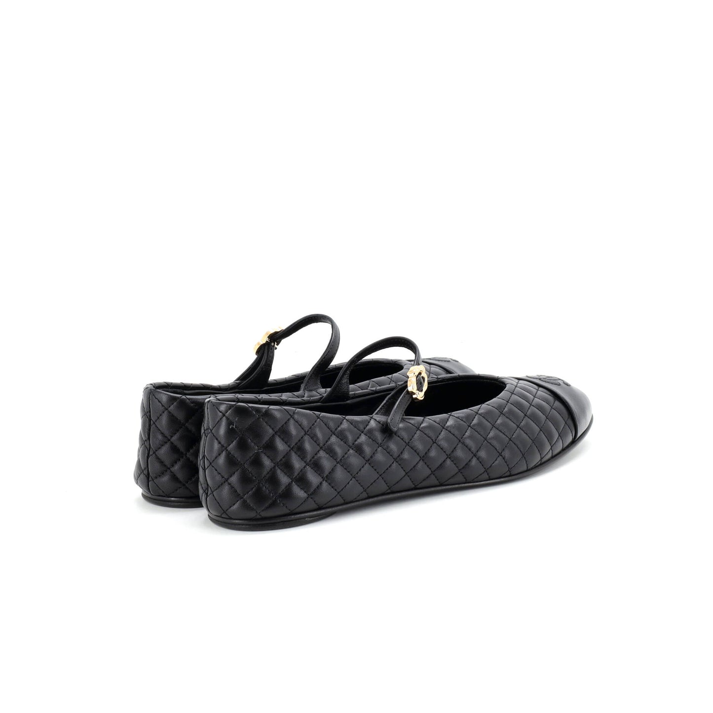 シャネル レディース フラワー キャップトゥ メリージェーン フラットシューズ キルティングレザー