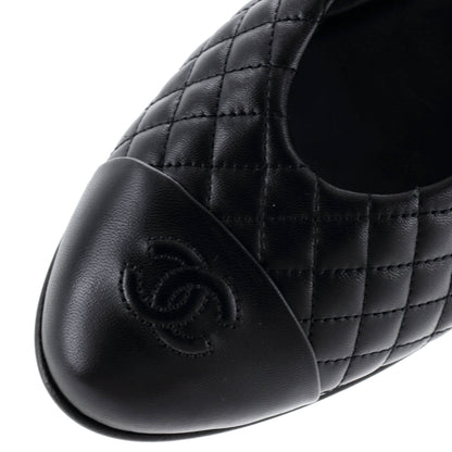 シャネル レディース フラワー キャップトゥ メリージェーン フラットシューズ キルティングレザー