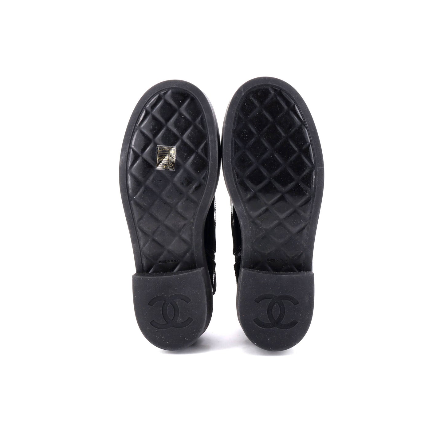 シャネル レディース CC キャップトゥ レースアップブーツ ナイロン スエード＆パテント