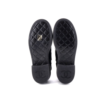 シャネル レディース CC キャップトゥ レースアップブーツ ナイロン スエード＆パテント