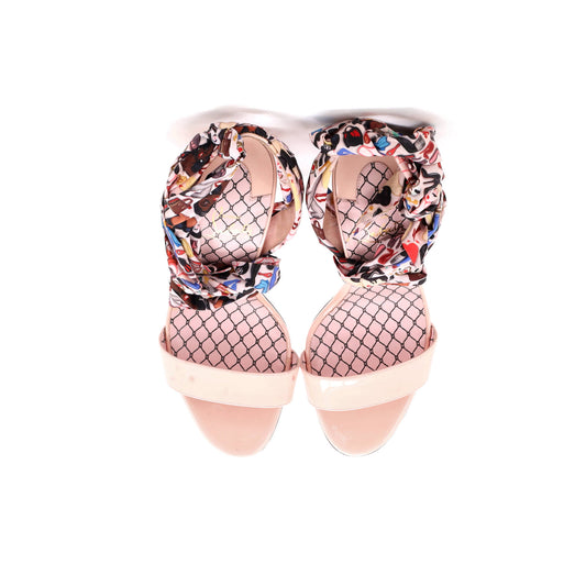 クリスチャン・ルブタン レディース フェティッシュ・デュ・デザートヒールサンダル パテント＆プリント生地 100