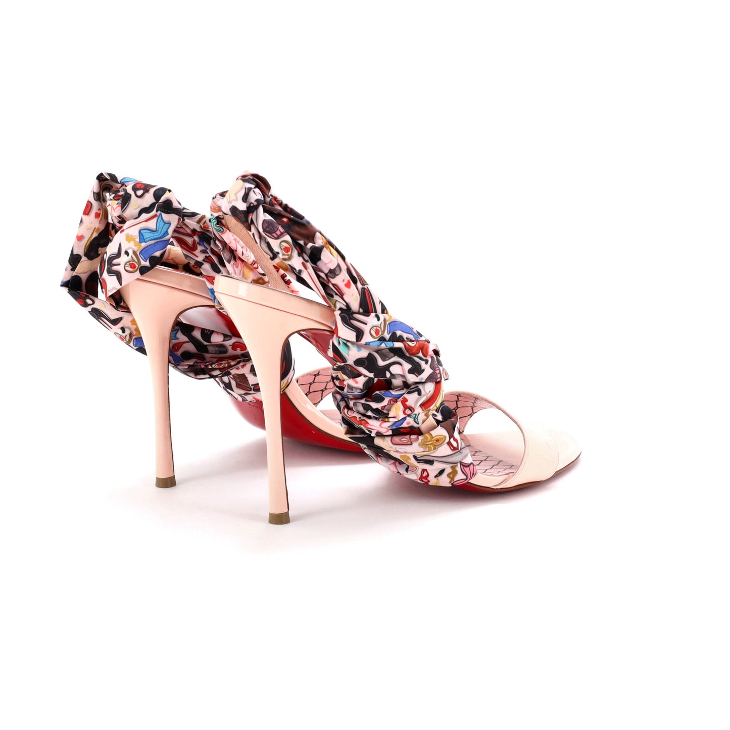クリスチャン・ルブタン レディース フェティッシュ・デュ・デザートヒールサンダル パテント＆プリント生地 100