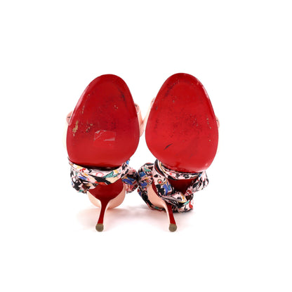 クリスチャン・ルブタン レディース フェティッシュ・デュ・デザートヒールサンダル パテント＆プリント生地 100