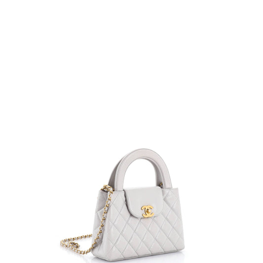 シャネル ケリー トップハンドル ショッピング バッグ キルティング シャイニー エイジド カーフスキン ミニ