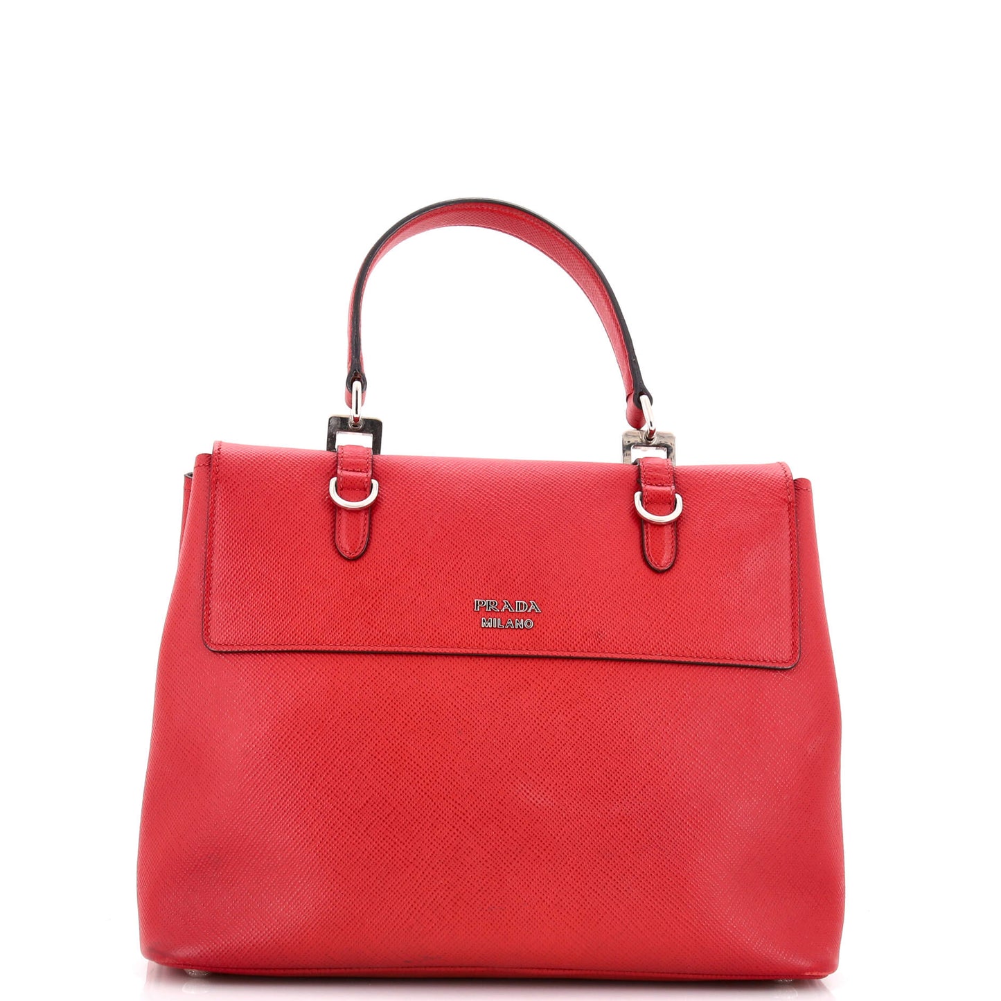 プラダ ハーフ フラップ ダブル ターン ロック サッチェル サフィアーノ レザー ミディアム