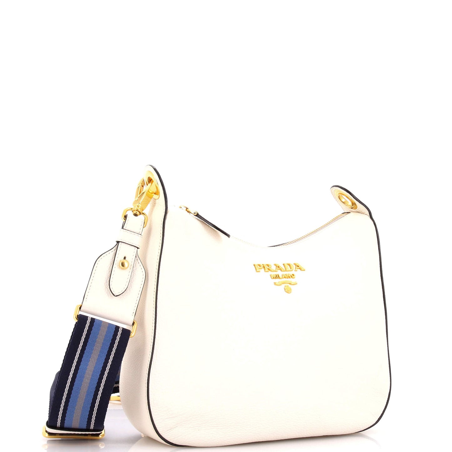 プラダ ストライプ ストラップ ジップ ホーボー カーフスキン ダイノ ミディアム