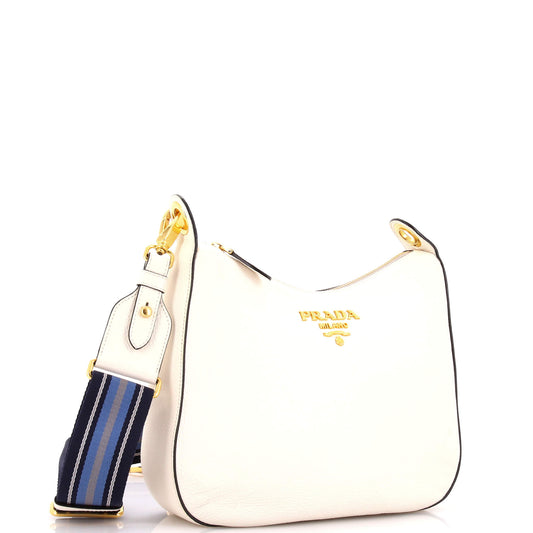 プラダ ストライプ ストラップ ジップ ホーボー カーフスキン ダイノ ミディアム