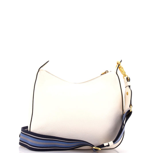 プラダ ストライプ ストラップ ジップ ホーボー カーフスキン ダイノ ミディアム