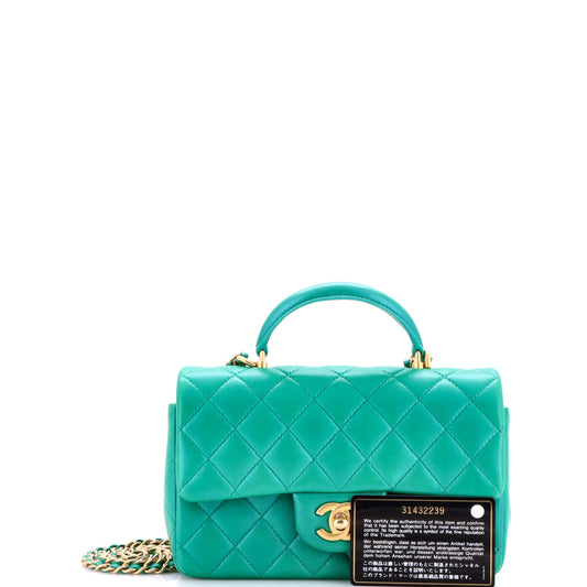 シャネル クラシック シングル フラップ トップハンドルバッグ キルティング ラムスキン ミニ