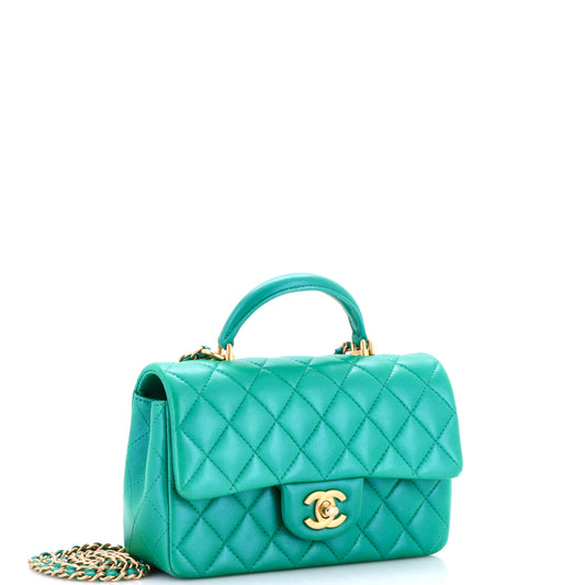 シャネル クラシック シングル フラップ トップハンドルバッグ キルティング ラムスキン ミニ