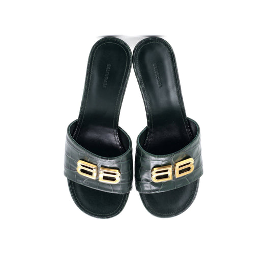 バレンシアガ レディース BB グルーピー ヒール サンダル クロコダイルエンボスレザー