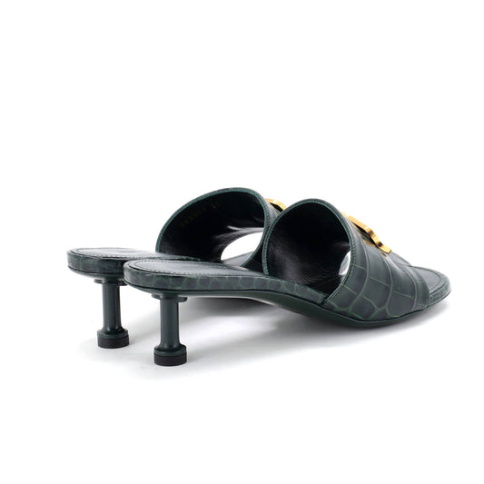 バレンシアガ レディース BB グルーピー ヒール サンダル クロコダイルエンボスレザー