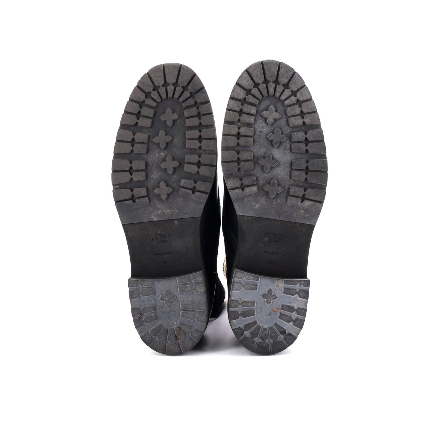 フェンディレディース ロココ コンバットブーツ レザー、ニットストレッチファブリック、ズッカ柄