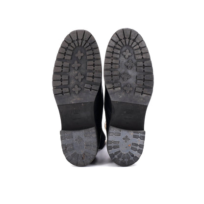 フェンディレディース ロココ コンバットブーツ レザー、ニットストレッチファブリック、ズッカ柄