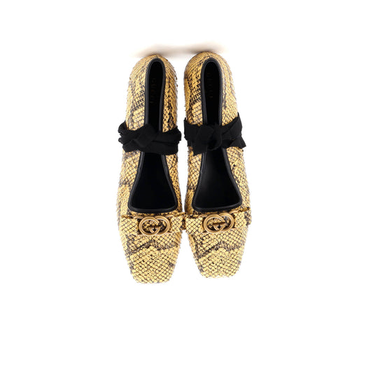 グッチ レディース Evi インターロッキングG バレエフラット スネークスキン