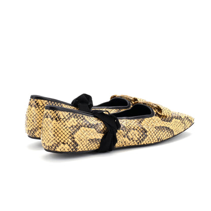 グッチ レディース Evi インターロッキングG バレエフラット スネークスキン
