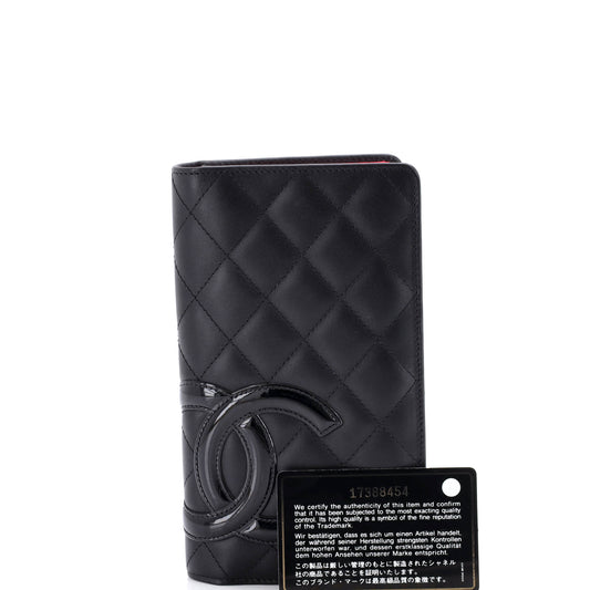 シャネル カンボン 二つ折り財布 キルティング ラムスキン ロング