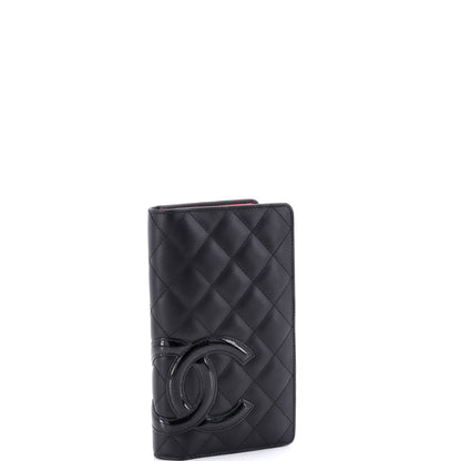 シャネル カンボン 二つ折り財布 キルティング ラムスキン ロング