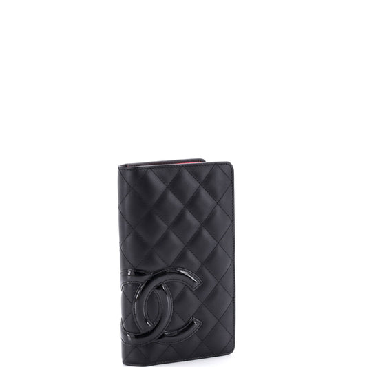 シャネル カンボン 二つ折り財布 キルティング ラムスキン ロング