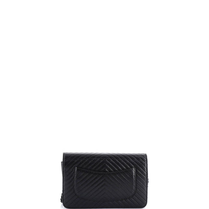 シャネル ソーブラック チェーンウォレット シェブロン ラムスキン