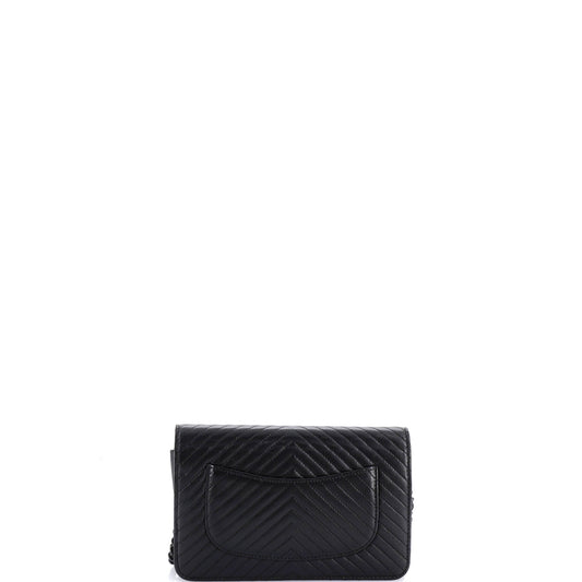 シャネル ソーブラック チェーンウォレット シェブロン ラムスキン