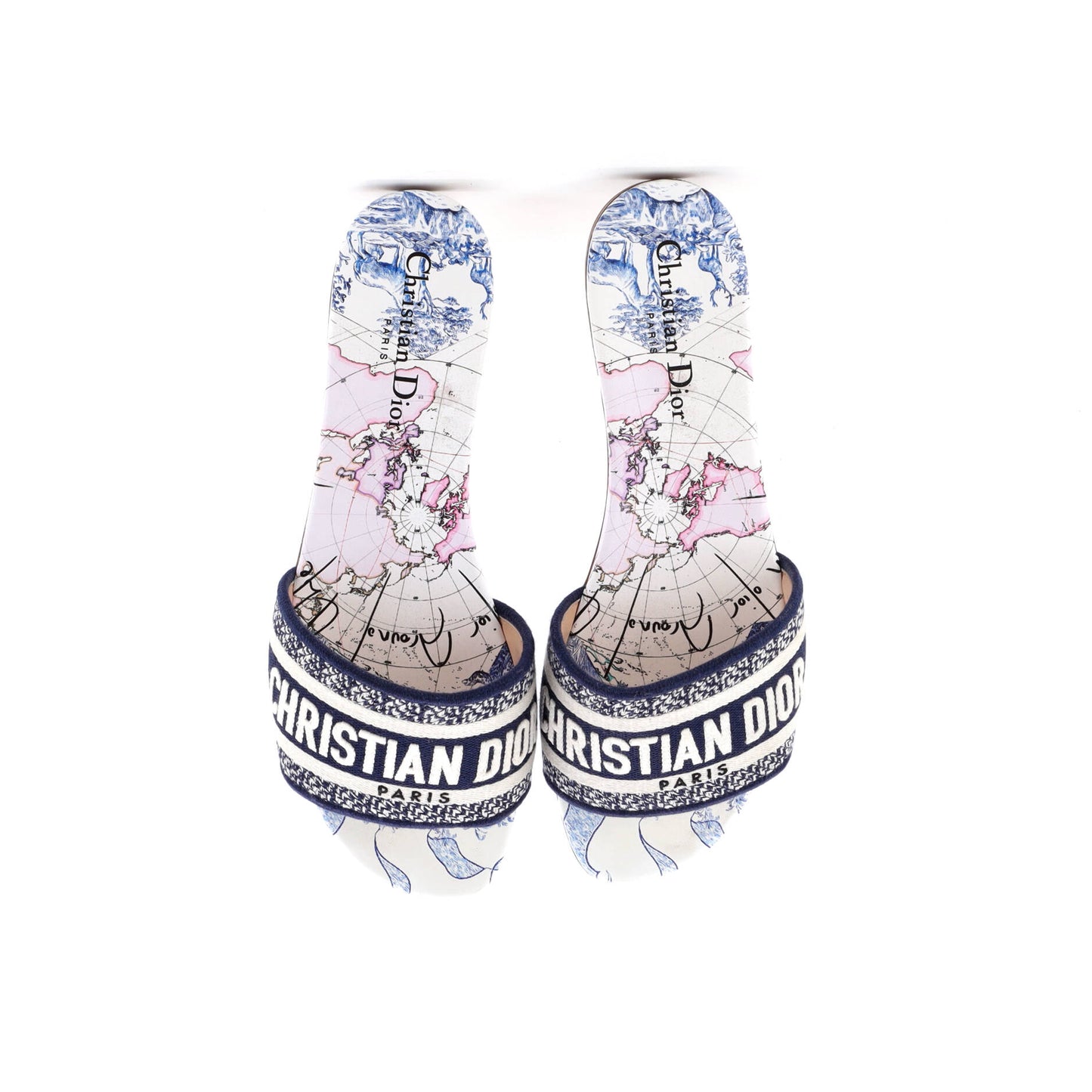 クリスチャン・ディオールレディース Dway フラットサンダル 刺繍入りキャンバス