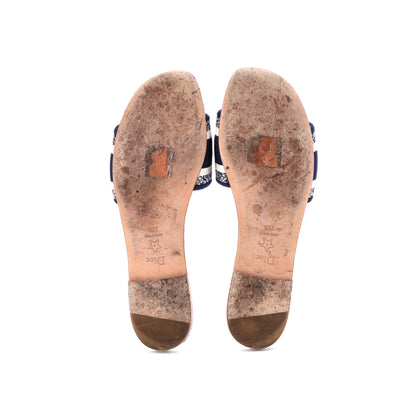 クリスチャン・ディオールレディース Dway フラットサンダル 刺繍入りキャンバス