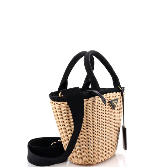 プラダ コンバーチブル バスケットバッグ ウィッカー キャンバス スモール