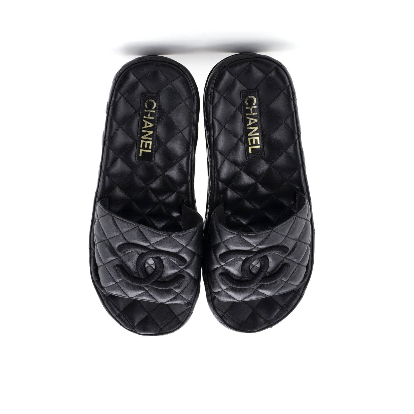 シャネル レディース CC プラットフォーム スライドサンダル キルティングレザー