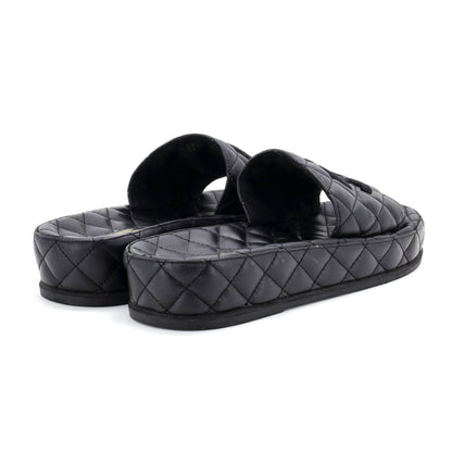 シャネル レディース CC プラットフォーム スライドサンダル キルティングレザー