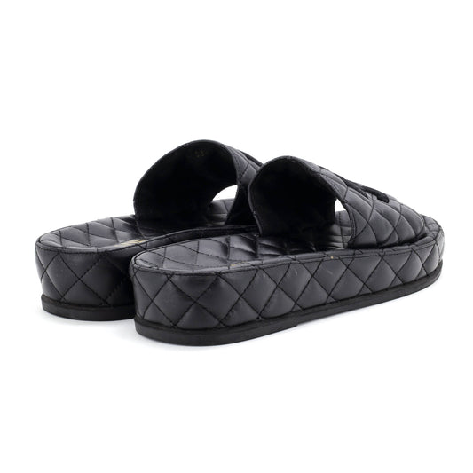 シャネル レディース CC プラットフォーム スライドサンダル キルティングレザー