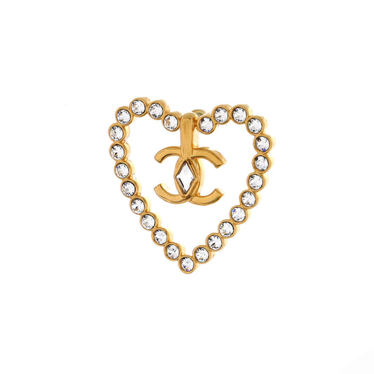シャネル CCハート カットアウト スタッドピアス メタルクリスタル付き ラージ