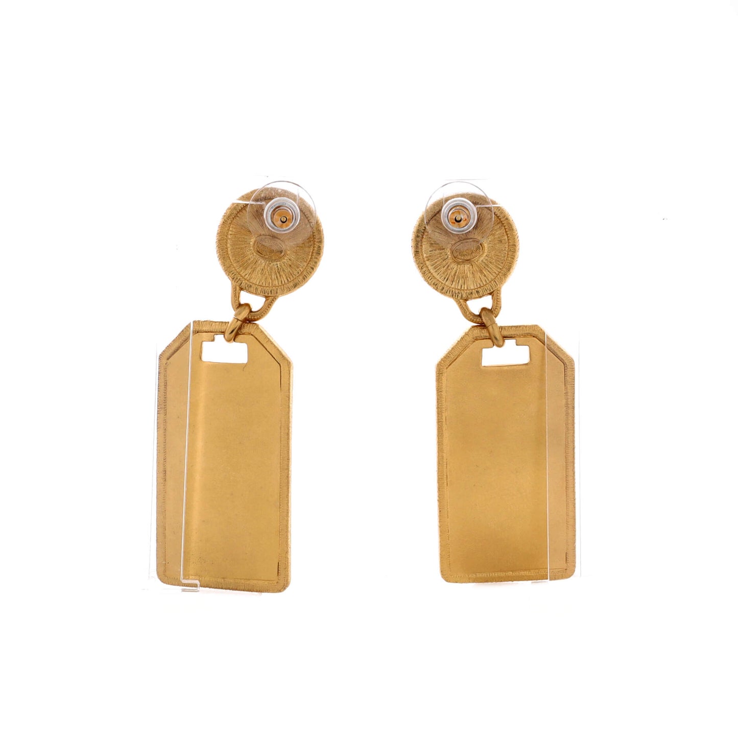 シャネル ロゴタグ ドロップイヤリング メタルフェイクパール付き