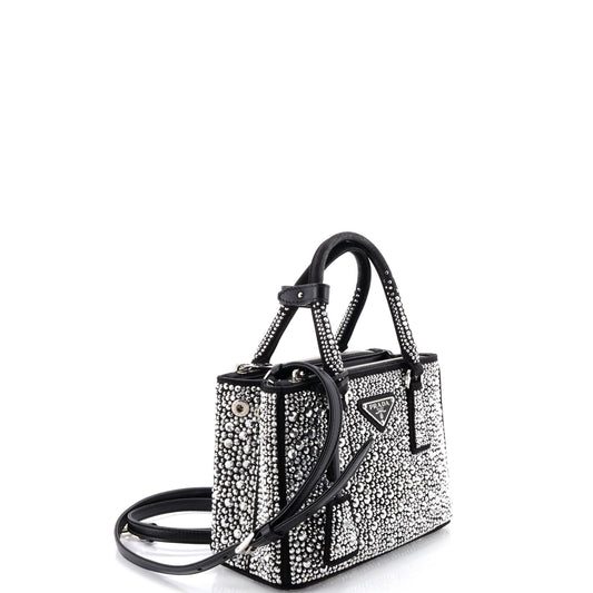 プラダ ガレリア ダブルジップ トートバッグ クリスタル装飾 サテン ミニ