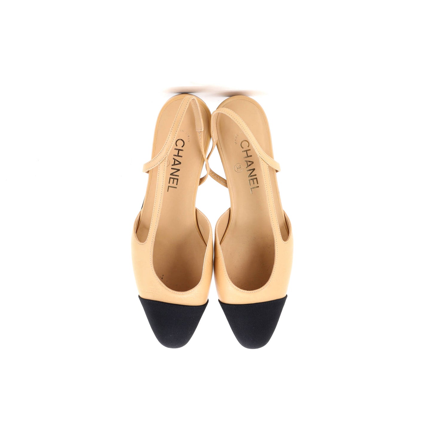 シャネル レディース キャップトゥ CC スリングバック フラットシューズ レザー